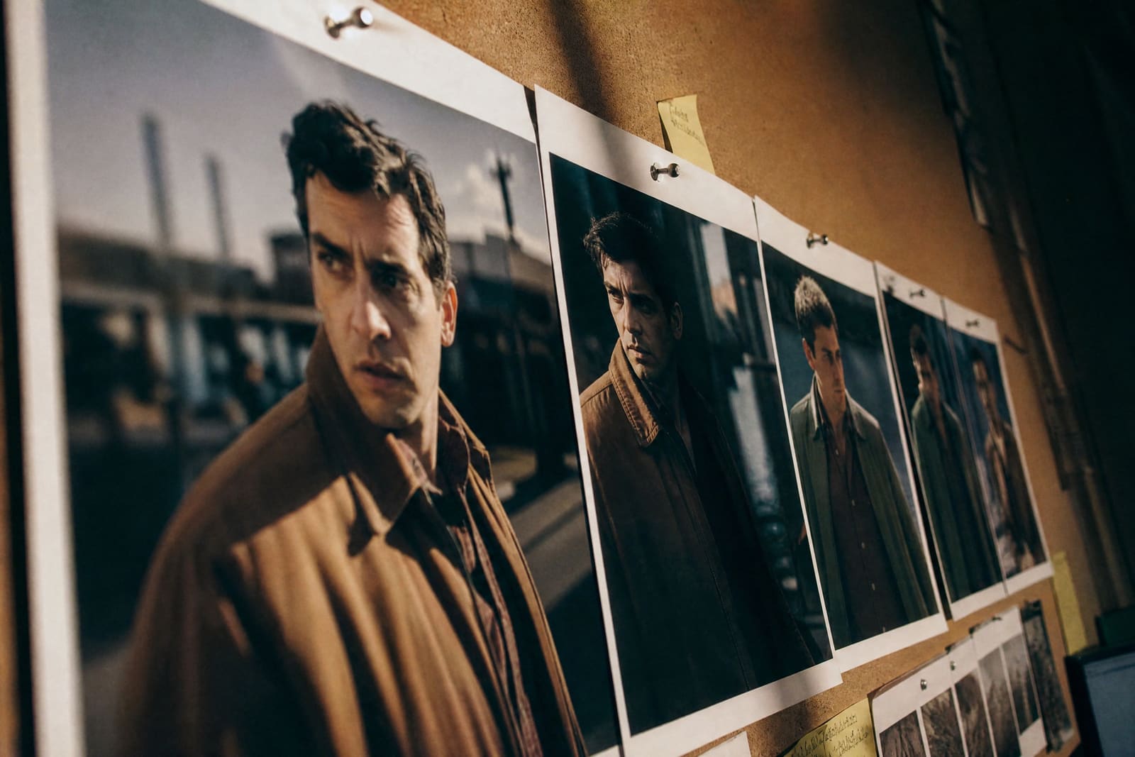 Fotogramas impresos del mismo hombre en los que la chaqueta y el peinado cambian poco a poco